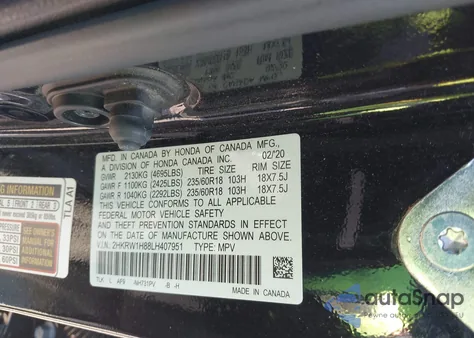 2020 Honda Cr-V 2Wd Ex-L z USA, uszkodzony, nr VIN 2HKRW1H88LH407951